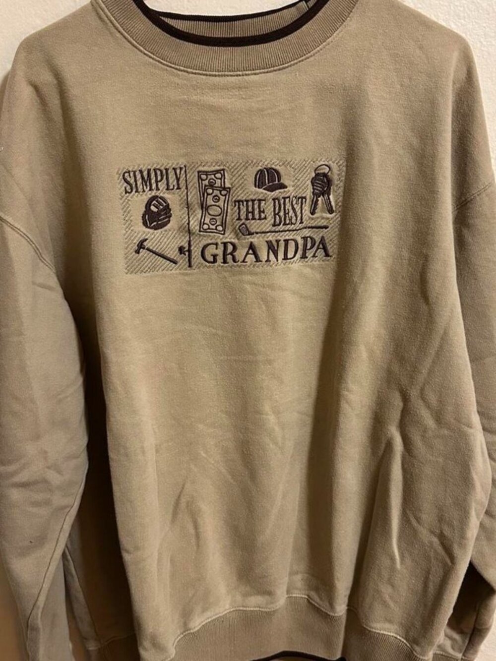 Vintage Grandpa Sweatshirt Embroidered Graphic Brown Crewneck